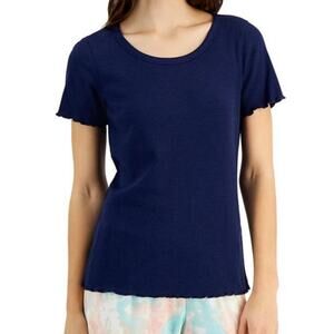 Jenni Lettuce Edge Solid Ribbed Sleep T-Shirt Navy Size Medium